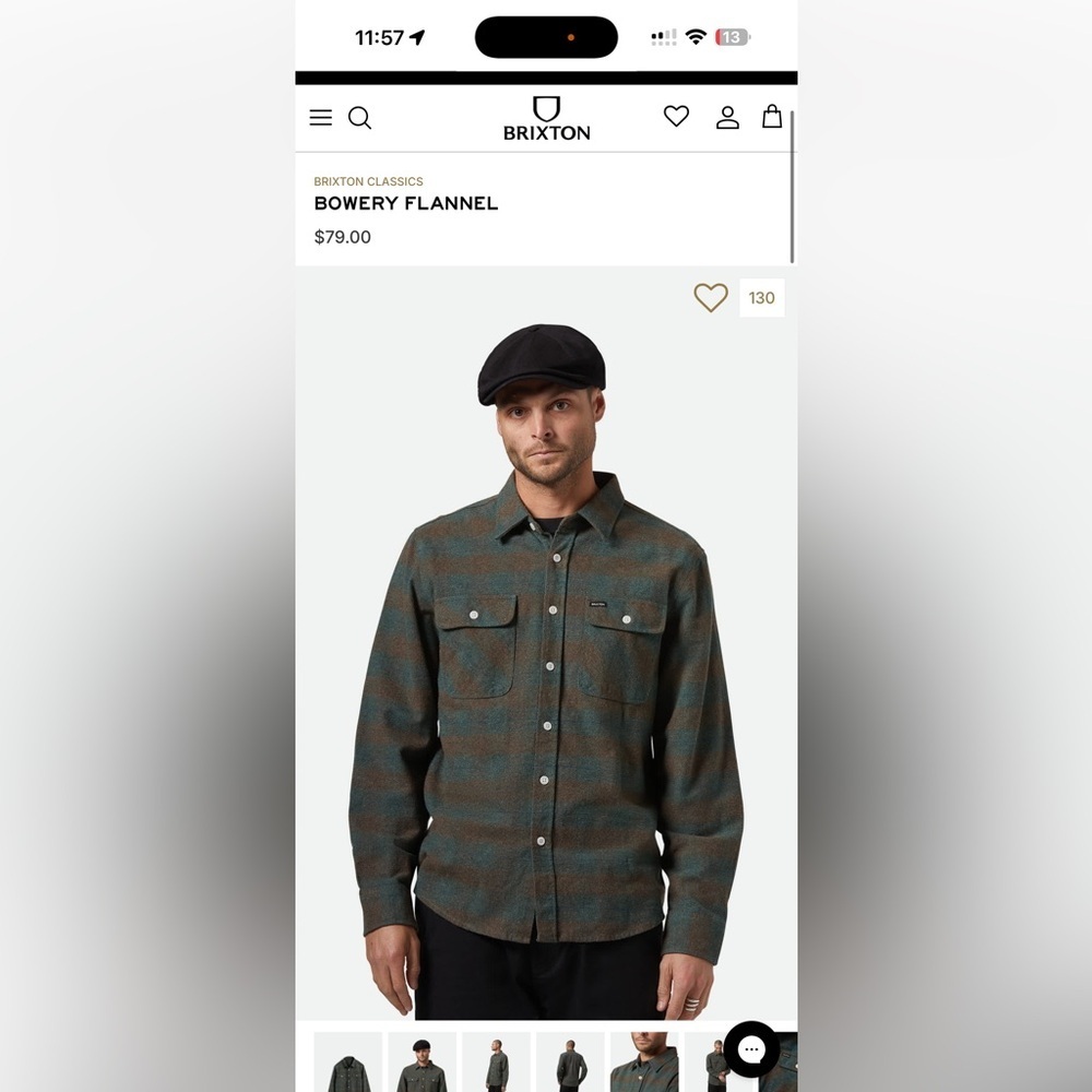 Brixton Plaid BOWERY FLANNEL Shirt in Green and Brown size XL new w/o tags